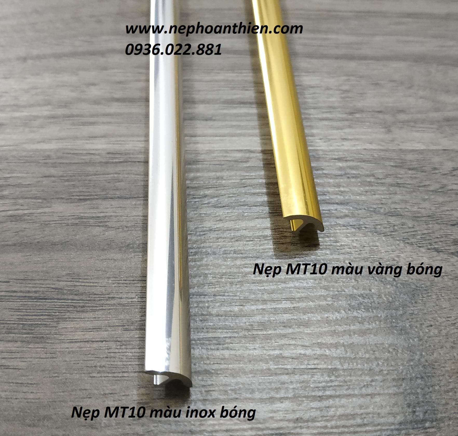Nẹp nhôm T10 màu vàng bóng và màu inox bóng